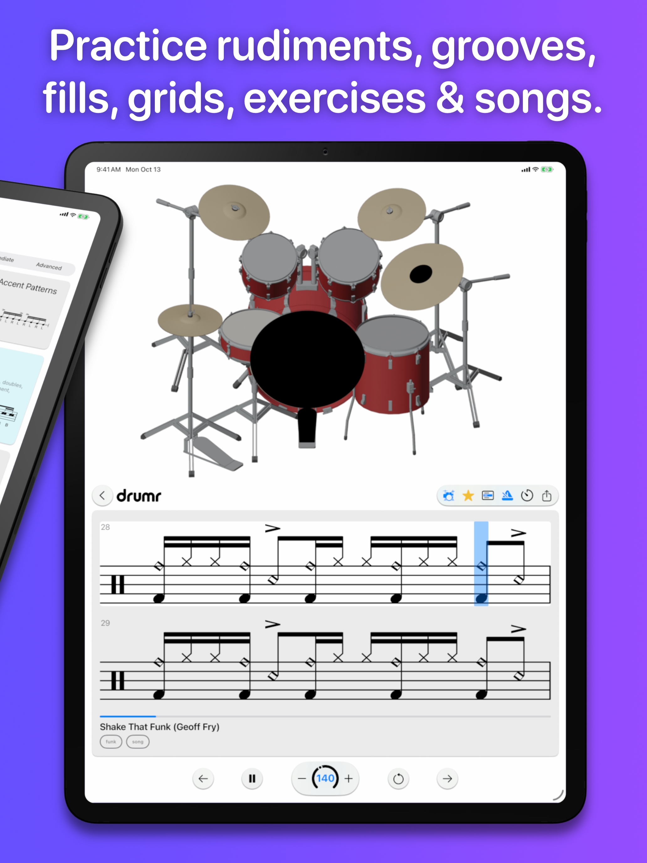 Drumr on iPad - Enhanced notation view